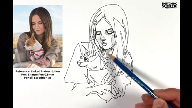 آموزش طراحی پرتره یک دختر با سگی در بغلش