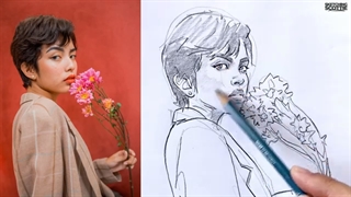 ✅ آموزش طراحی دختر با شاخه گل