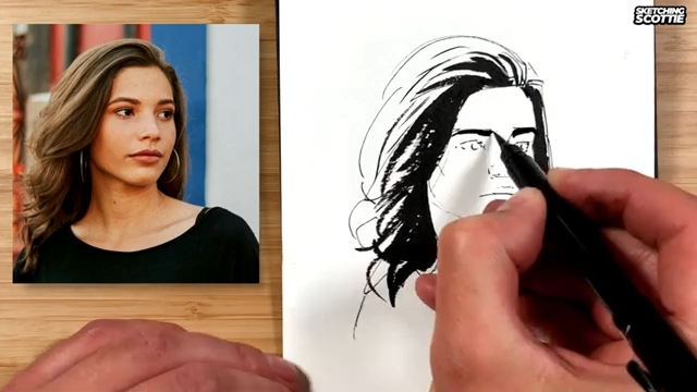 آموزش طراحی پرتره یک دختر از روی عکس با استفاده از قلم جوهری